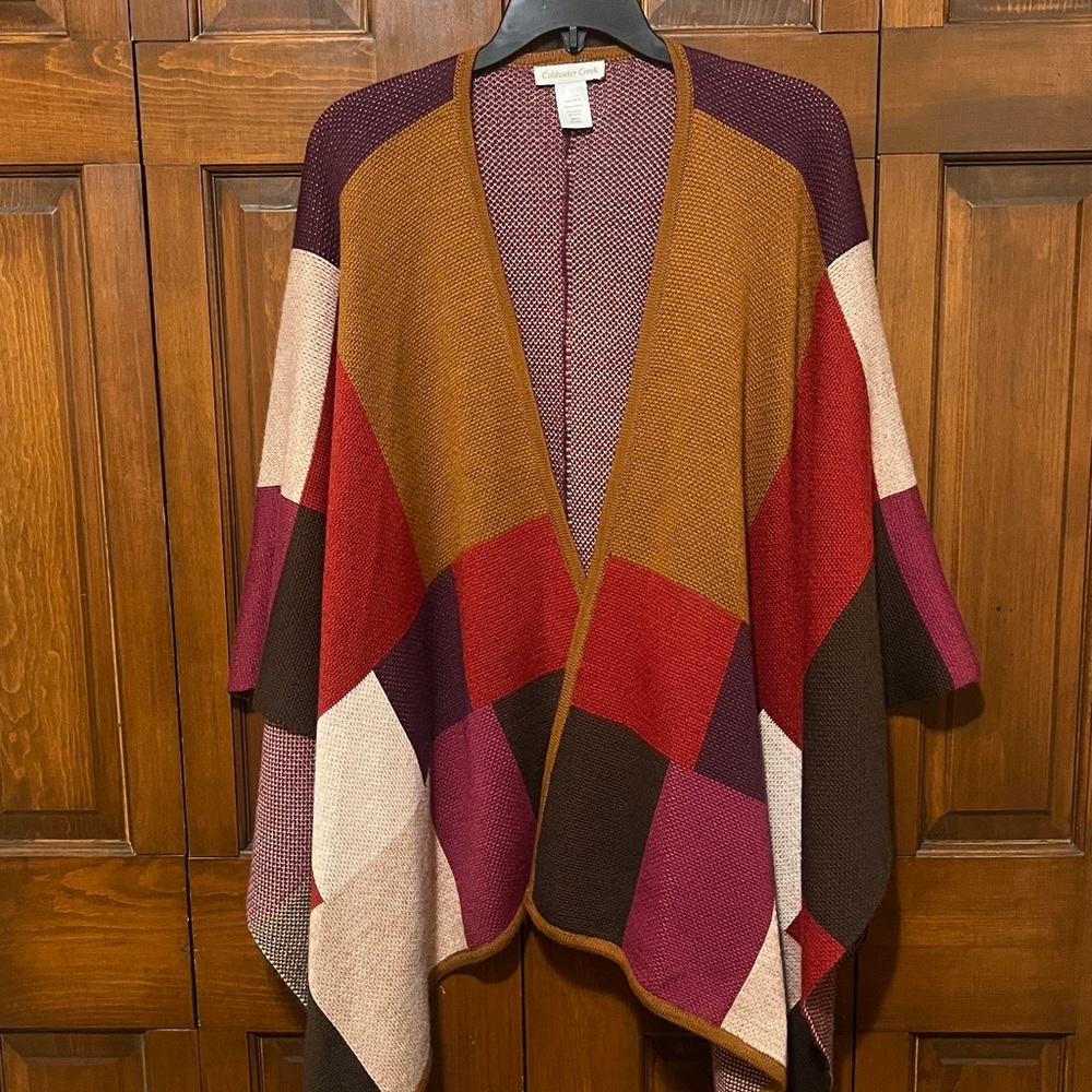 Coldwater Creek Ruana Wool Blend Colorblock Knit Blanket Poncho or Shrug Size OS